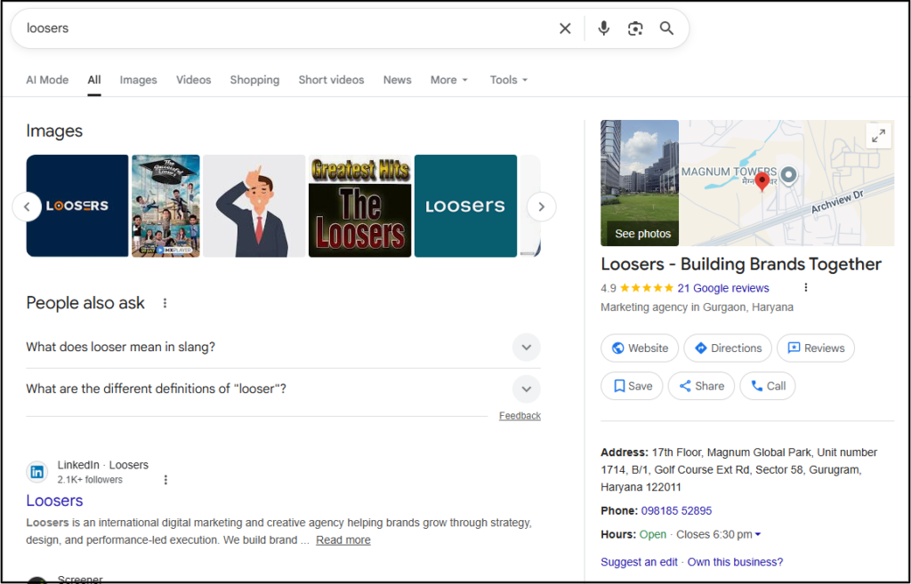 Google Knowledge Panel - The Loosers